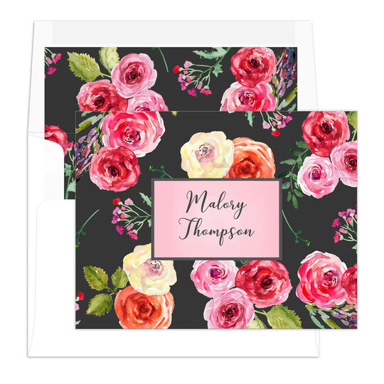 Charcoal Floral Folded Note Cards